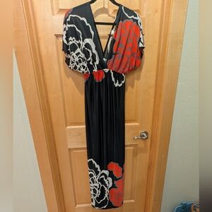 Chic Black and Red Floral Maxi Dress